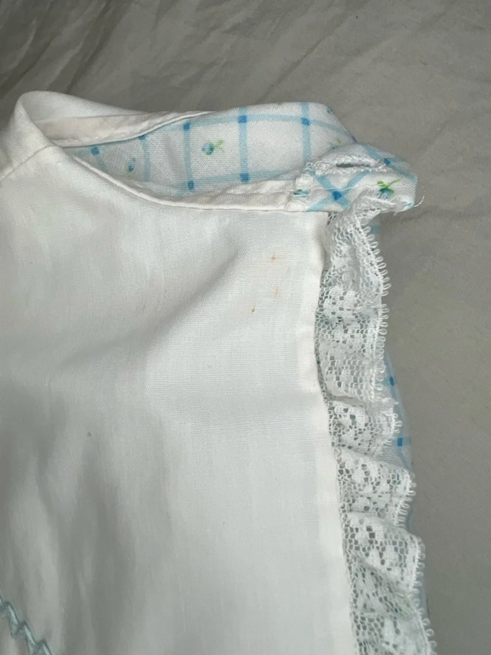 VTG Handmade Baby Toddler Dres Peter Pan Collar Ruffle Accent Blue White 12-18M?